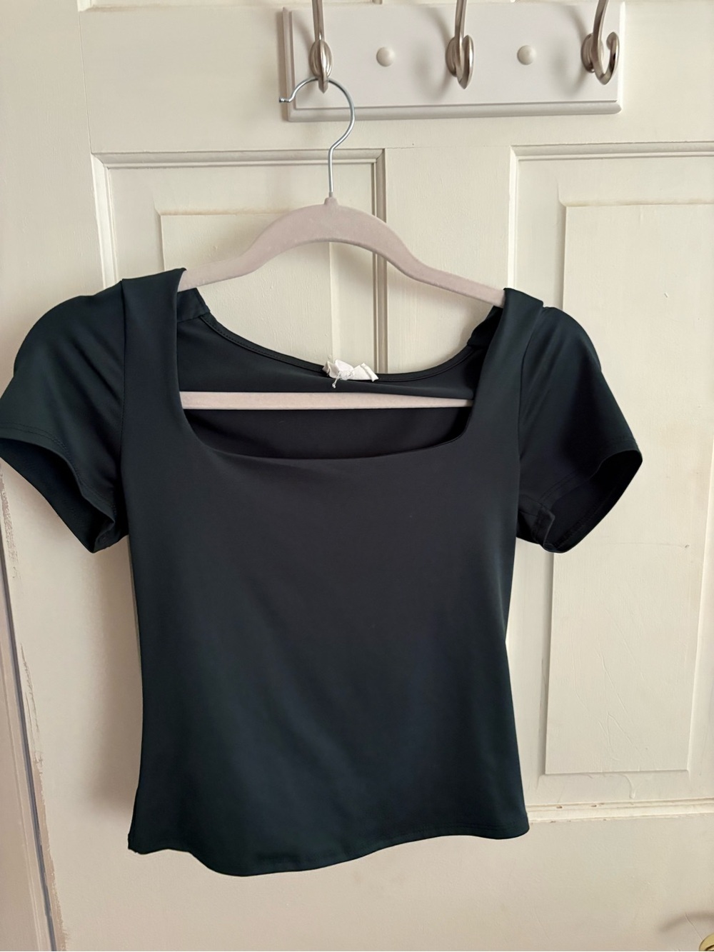 Scoop Square Neck Short Sleeve Top - Dark Green
